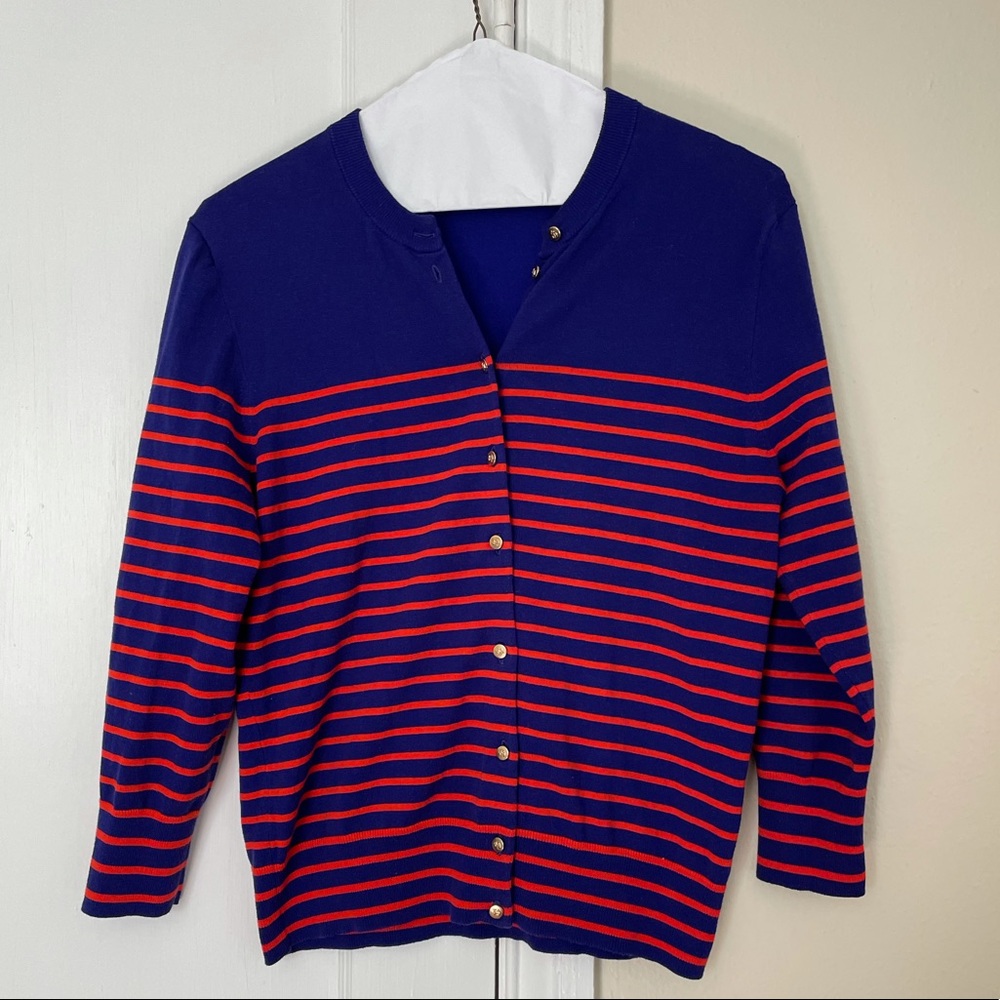 J.Crew blue and orange striped cardigan